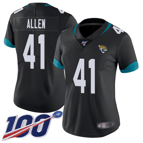 Nike Jacksonville Jaguars 41 Josh Allen Black Team Color Women Stitched NFL 100th Season Vapor Limited Jersey